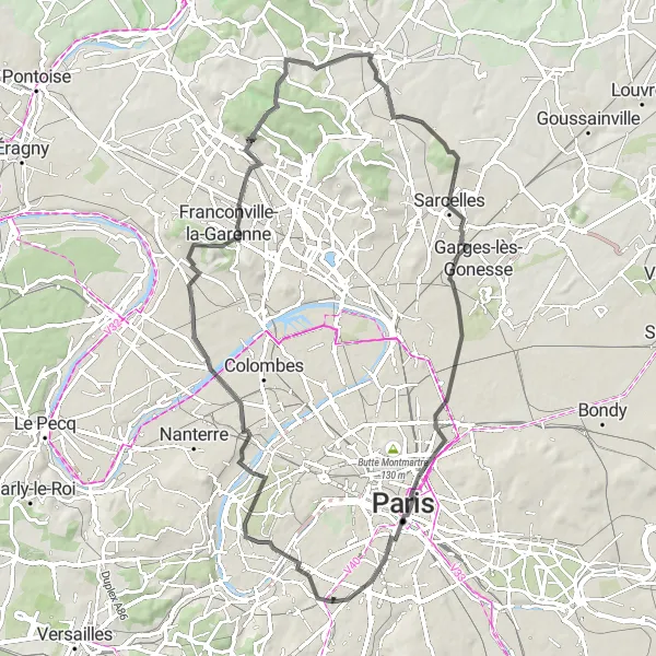 Map miniature of "From Modernity to History" cycling inspiration in Ile-de-France, France. Generated by Tarmacs.app cycling route planner