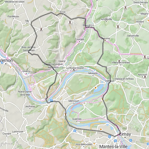 Map miniature of "Mantes-la-Jolie Loop" cycling inspiration in Ile-de-France, France. Generated by Tarmacs.app cycling route planner