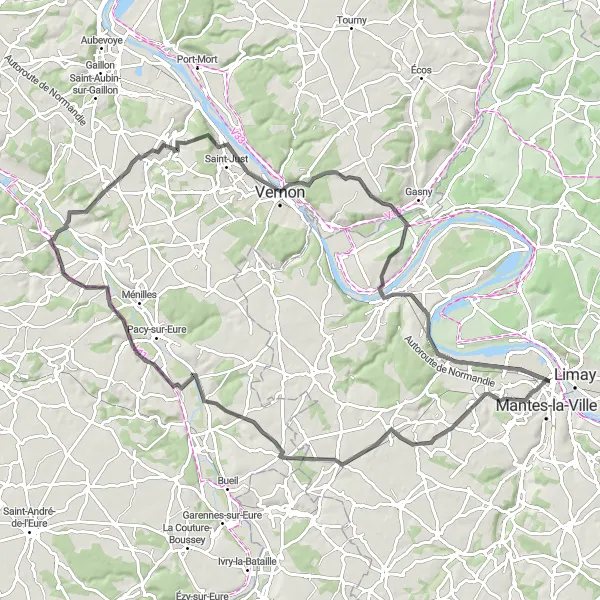 Map miniature of "The Scenic Road Adventure" cycling inspiration in Ile-de-France, France. Generated by Tarmacs.app cycling route planner