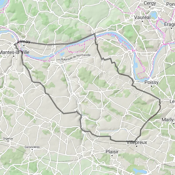 Map miniature of "The Road Discovery" cycling inspiration in Ile-de-France, France. Generated by Tarmacs.app cycling route planner