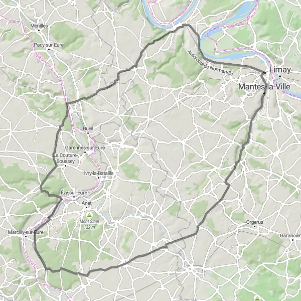 Map miniature of "The Mantes-la-Jolie Loop" cycling inspiration in Ile-de-France, France. Generated by Tarmacs.app cycling route planner
