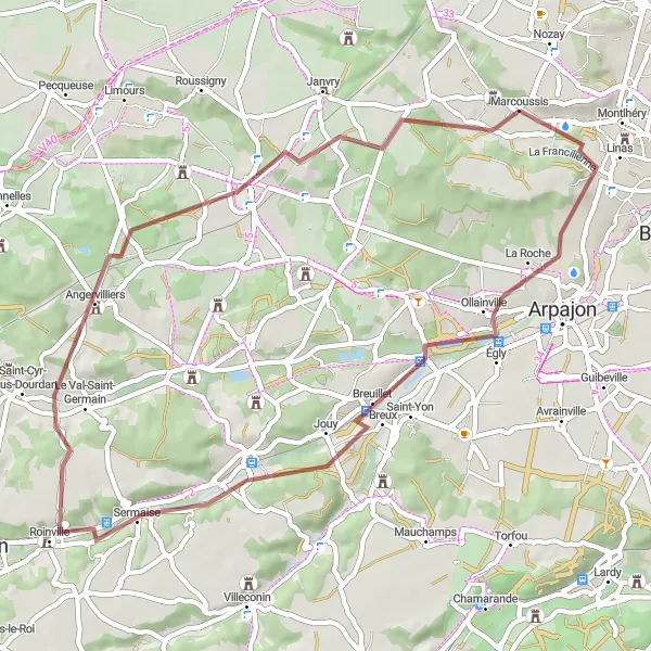 Miniature de la carte de l'inspiration cycliste "Les Graviers d'Égly" dans la Ile-de-France, France. Générée par le planificateur d'itinéraire cycliste Tarmacs.app