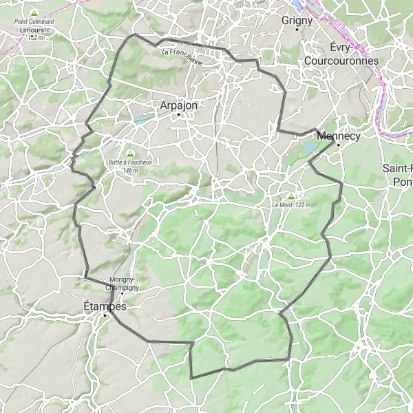 Miniature de la carte de l'inspiration cycliste "Boucle vers Étampes" dans la Ile-de-France, France. Générée par le planificateur d'itinéraire cycliste Tarmacs.app