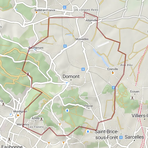 Map miniature of "Countryside Gravel Ride from Margency" cycling inspiration in Ile-de-France, France. Generated by Tarmacs.app cycling route planner