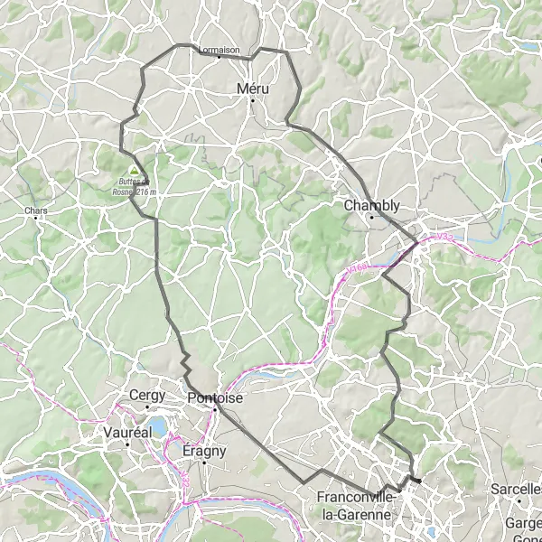 Map miniature of "Ermont to Montlignon" cycling inspiration in Ile-de-France, France. Generated by Tarmacs.app cycling route planner