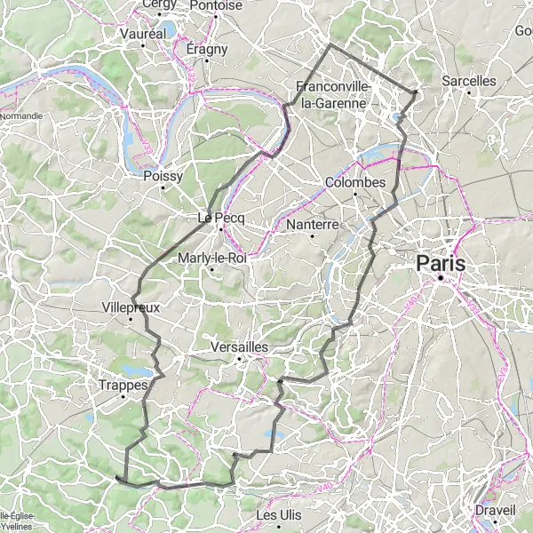 Map miniature of "Levallois-Perret to Montmorency" cycling inspiration in Ile-de-France, France. Generated by Tarmacs.app cycling route planner