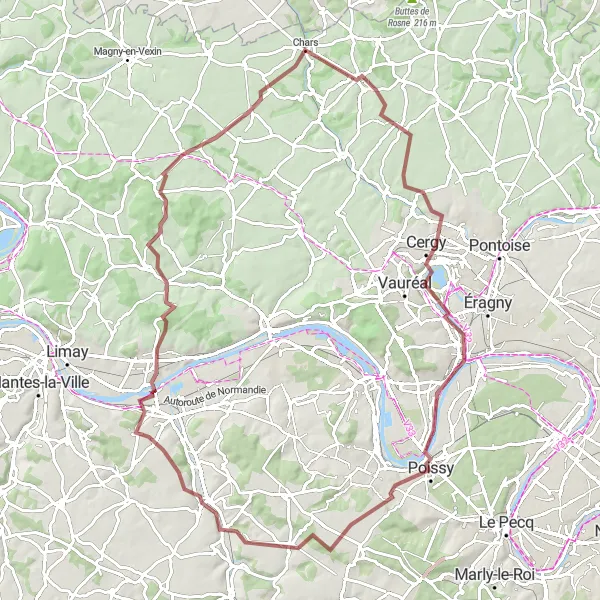 Map miniature of "The Charming Gravel Loop" cycling inspiration in Ile-de-France, France. Generated by Tarmacs.app cycling route planner