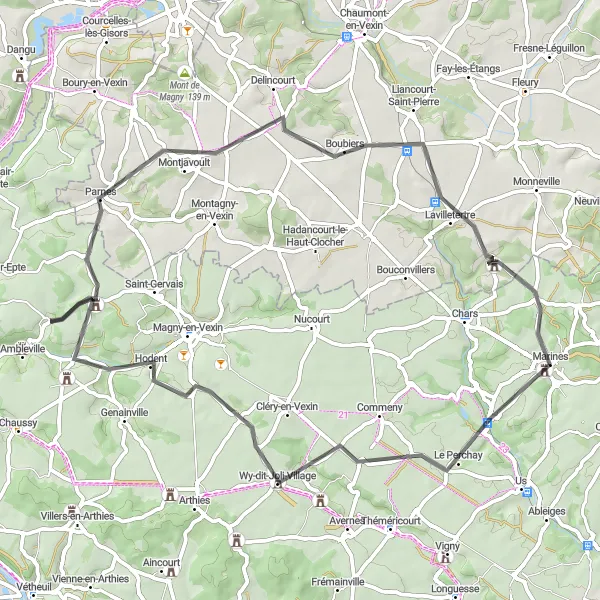 Map miniature of "The Perchay Loop" cycling inspiration in Ile-de-France, France. Generated by Tarmacs.app cycling route planner