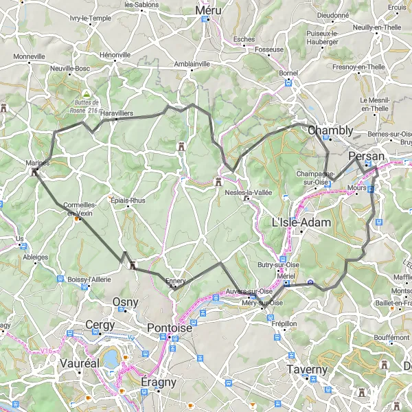 Map miniature of "The Scenic Road Cycling Tour" cycling inspiration in Ile-de-France, France. Generated by Tarmacs.app cycling route planner