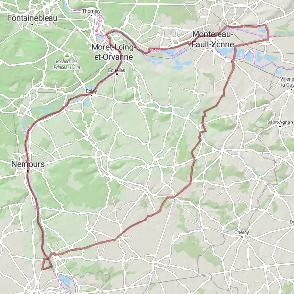Map miniature of "World of Gravel" cycling inspiration in Ile-de-France, France. Generated by Tarmacs.app cycling route planner
