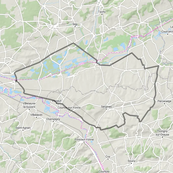 Map miniature of "Châtenay-sur-Seine Adventure" cycling inspiration in Ile-de-France, France. Generated by Tarmacs.app cycling route planner