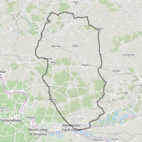 Map miniature of "Brie and Bassée" cycling inspiration in Ile-de-France, France. Generated by Tarmacs.app cycling route planner