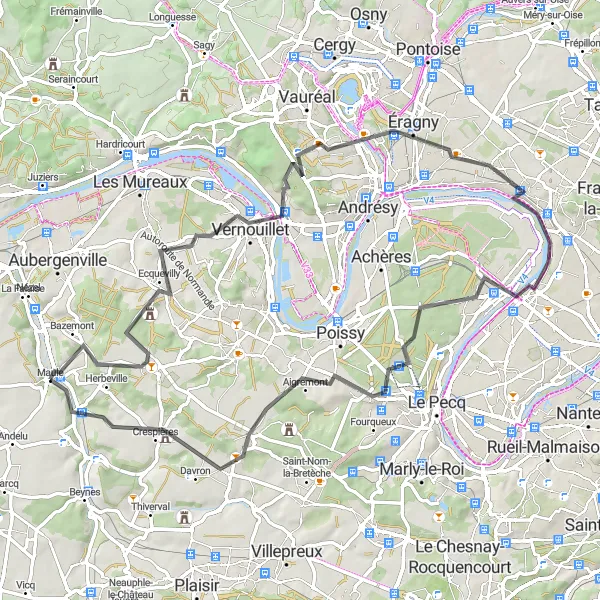 Map miniature of "Scenic Road Cycling in Les Alluets-le-Roi" cycling inspiration in Ile-de-France, France. Generated by Tarmacs.app cycling route planner