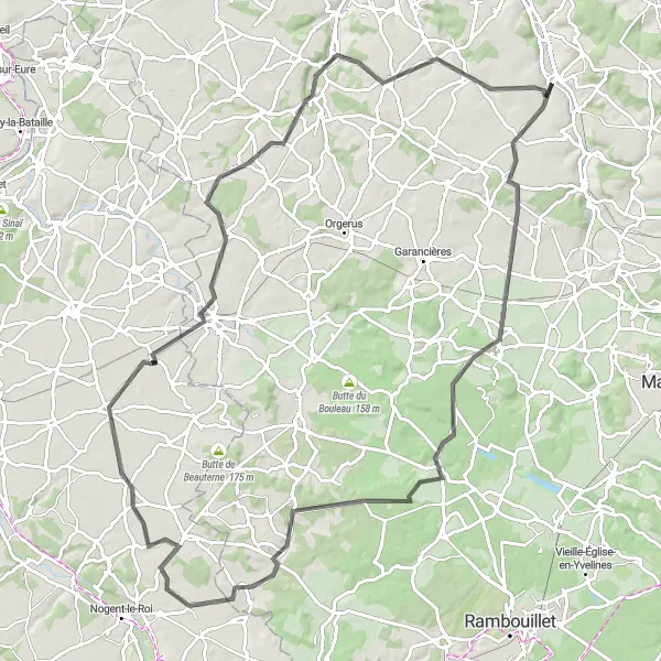 Map miniature of "Mauldre to La Rolanderie Road Cycling Route" cycling inspiration in Ile-de-France, France. Generated by Tarmacs.app cycling route planner