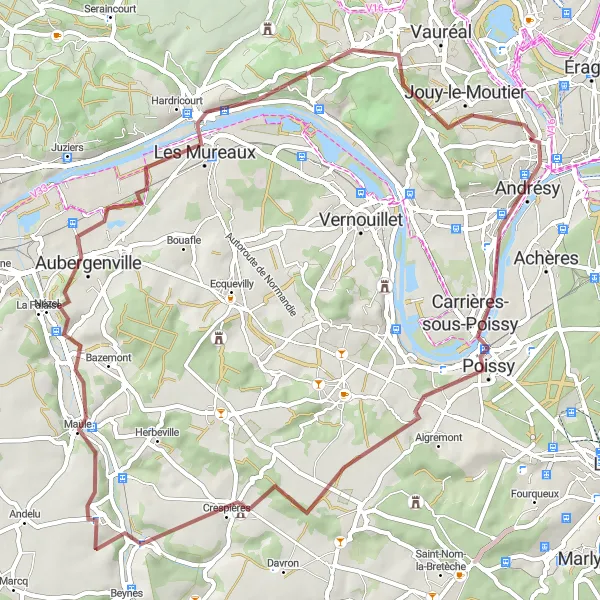 Map miniature of "Gravel Ride with Beautiful Views" cycling inspiration in Ile-de-France, France. Generated by Tarmacs.app cycling route planner