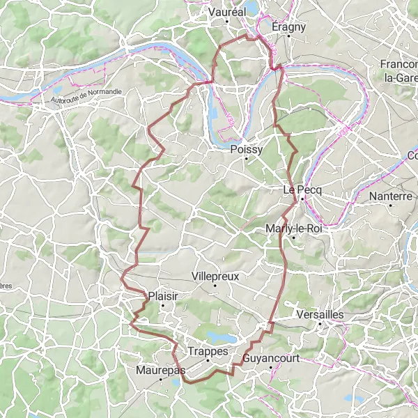 Map miniature of "Gravel Escapade" cycling inspiration in Ile-de-France, France. Generated by Tarmacs.app cycling route planner