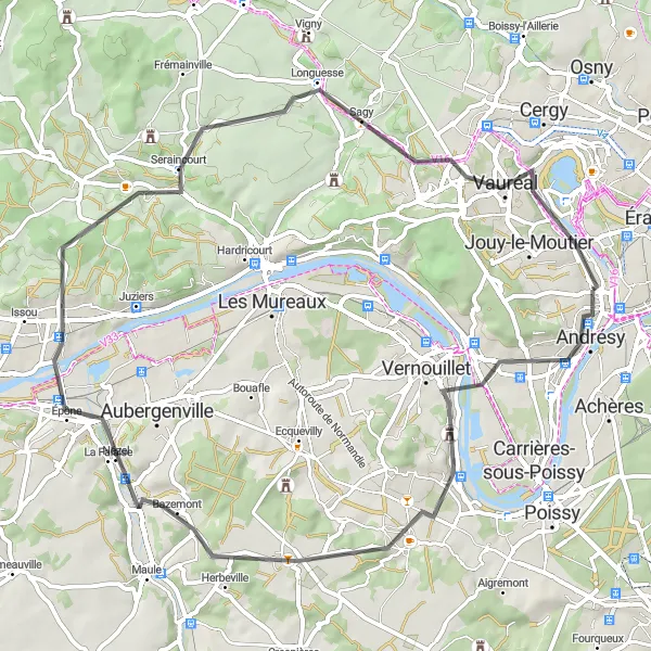 Map miniature of "Road Cycling Adventure with Historical Highlights" cycling inspiration in Ile-de-France, France. Generated by Tarmacs.app cycling route planner