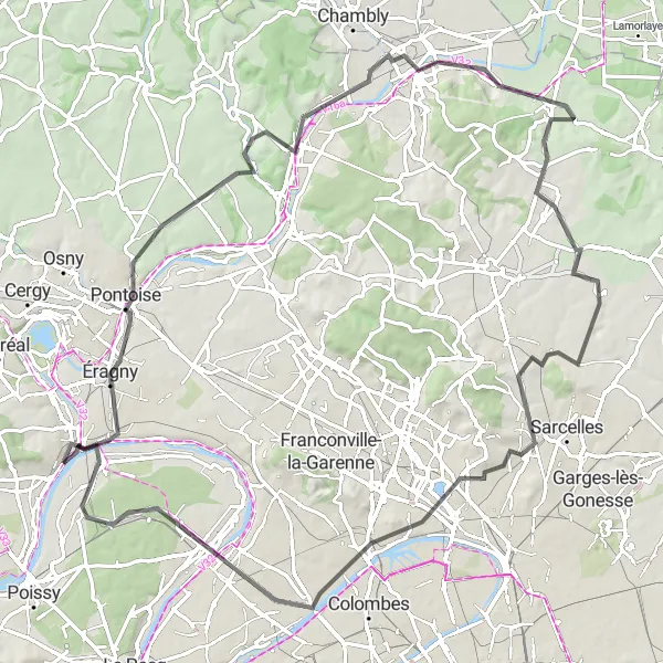 Map miniature of "Picturesque Road Cycling Tour with Historical Highlights" cycling inspiration in Ile-de-France, France. Generated by Tarmacs.app cycling route planner