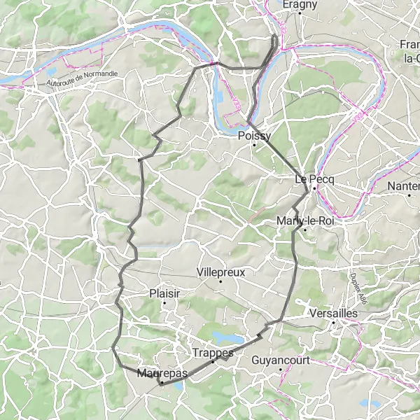 Map miniature of "Scenic Road Cycling Journey with Panoramic Views" cycling inspiration in Ile-de-France, France. Generated by Tarmacs.app cycling route planner