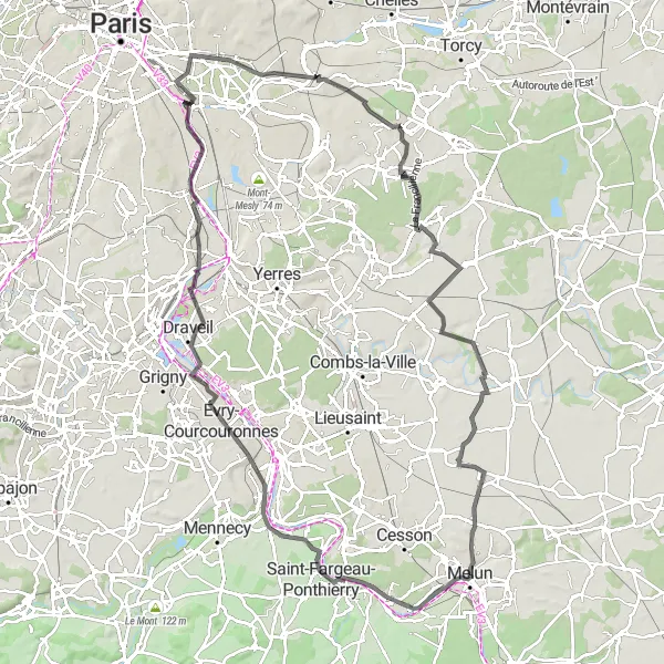 Map miniature of "Scenic Adventure" cycling inspiration in Ile-de-France, France. Generated by Tarmacs.app cycling route planner