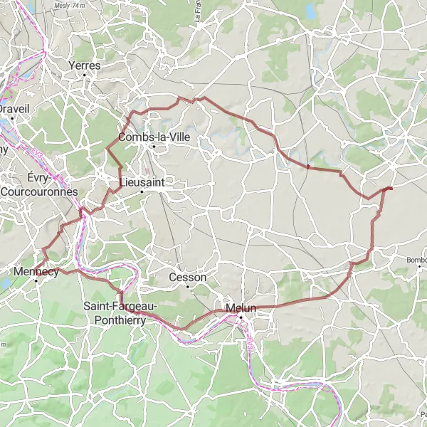 Map miniature of "Mennecy to Le Coudray-Montceaux Gravel Ride" cycling inspiration in Ile-de-France, France. Generated by Tarmacs.app cycling route planner