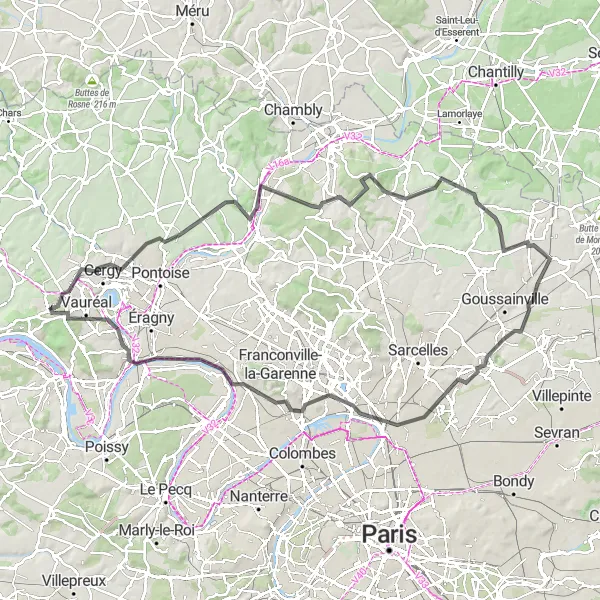 Map miniature of "Loop around Menucourt via Cergy and Vauréal" cycling inspiration in Ile-de-France, France. Generated by Tarmacs.app cycling route planner