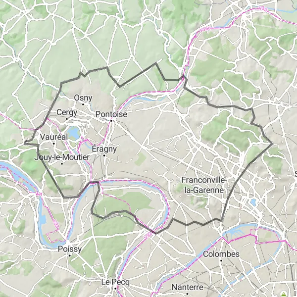 Miniature de la carte de l'inspiration cycliste "La boucle des plateaux du Val d'Oise" dans la Ile-de-France, France. Générée par le planificateur d'itinéraire cycliste Tarmacs.app