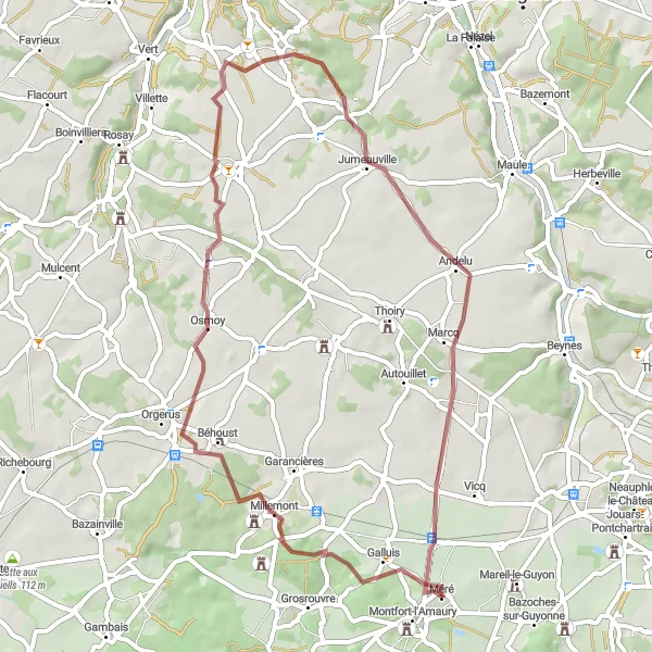 Miniature de la carte de l'inspiration cycliste "Randonnée à Arnouville-lès-Mantes" dans la Ile-de-France, France. Générée par le planificateur d'itinéraire cycliste Tarmacs.app