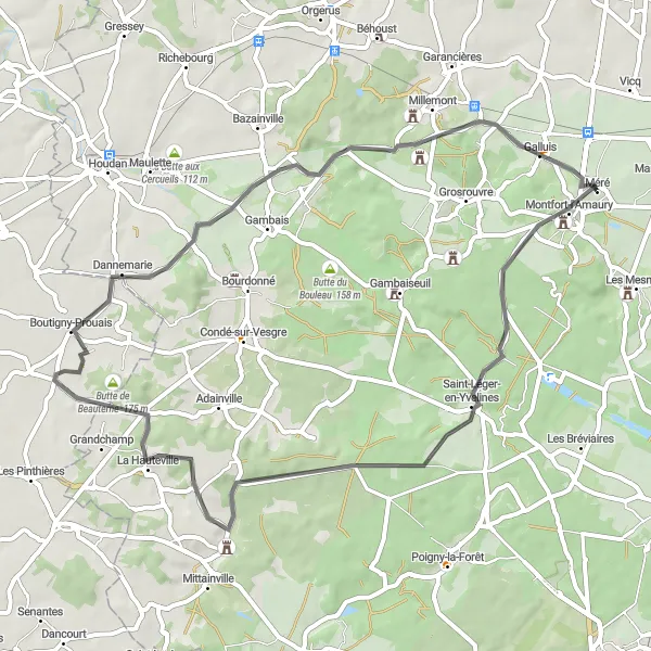 Miniature de la carte de l'inspiration cycliste "Parcours Saint-Léger-en-Yvelines" dans la Ile-de-France, France. Générée par le planificateur d'itinéraire cycliste Tarmacs.app
