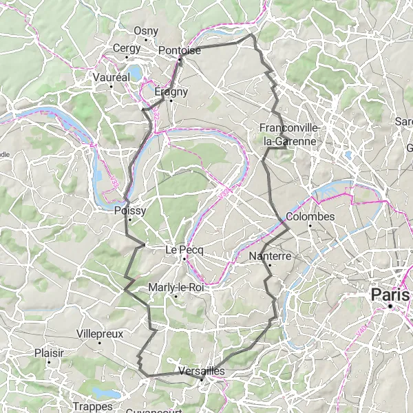 Map miniature of "Versailles and Beyond" cycling inspiration in Ile-de-France, France. Generated by Tarmacs.app cycling route planner