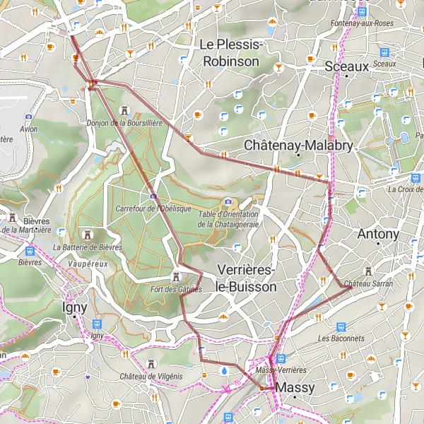 Map miniature of "Short Gravel Ride through Meudon-la-Forêt" cycling inspiration in Ile-de-France, France. Generated by Tarmacs.app cycling route planner