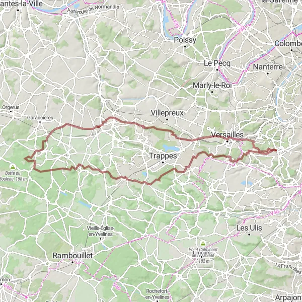 Map miniature of "Meudon-La-Forêt to Neauphle-le-Vieux" cycling inspiration in Ile-de-France, France. Generated by Tarmacs.app cycling route planner