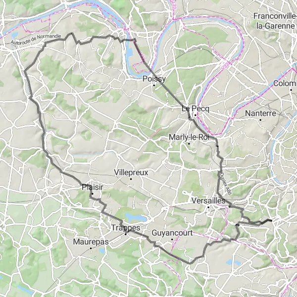 Map miniature of "Spectacular Road Cycling Route with Amazing Views" cycling inspiration in Ile-de-France, France. Generated by Tarmacs.app cycling route planner