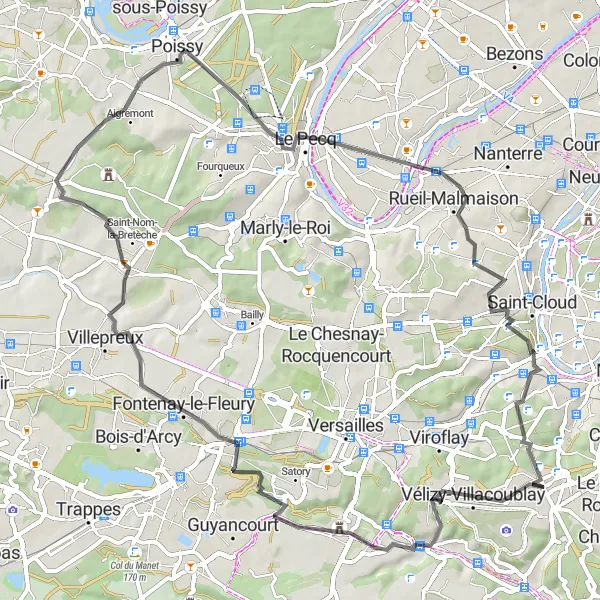 Map miniature of "Meudon-La-Forêt to Château de Saint-Germain-en-Laye" cycling inspiration in Ile-de-France, France. Generated by Tarmacs.app cycling route planner
