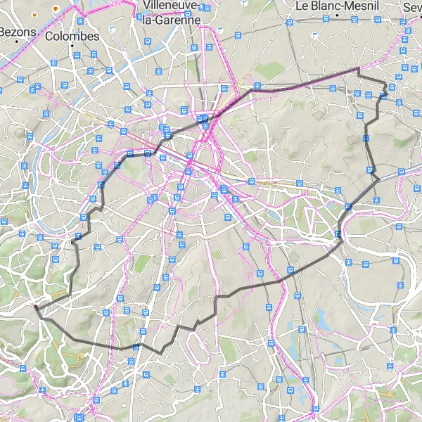 Map miniature of "Meudon-La-Forêt to Chevilly-Larue" cycling inspiration in Ile-de-France, France. Generated by Tarmacs.app cycling route planner