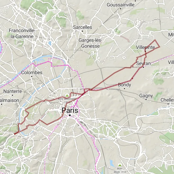 Map miniature of "Paris Gravel Adventure" cycling inspiration in Ile-de-France, France. Generated by Tarmacs.app cycling route planner