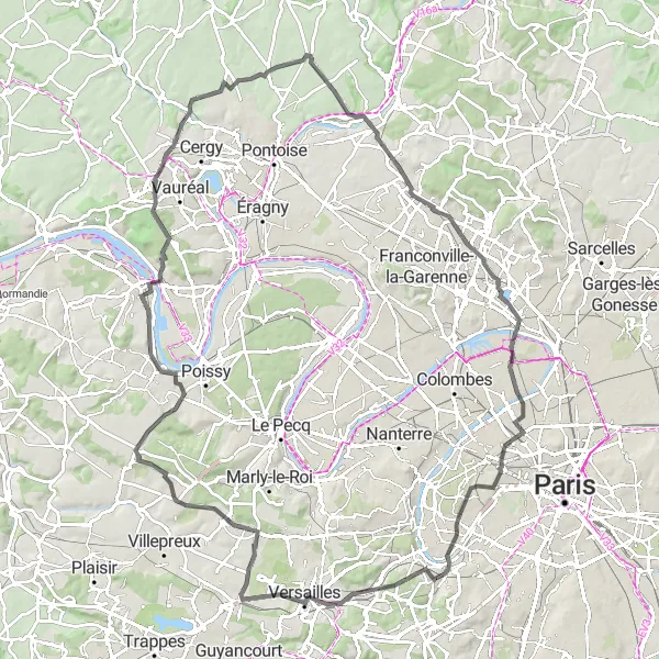 Map miniature of "Versailles and Haute-normandie Escapade" cycling inspiration in Ile-de-France, France. Generated by Tarmacs.app cycling route planner