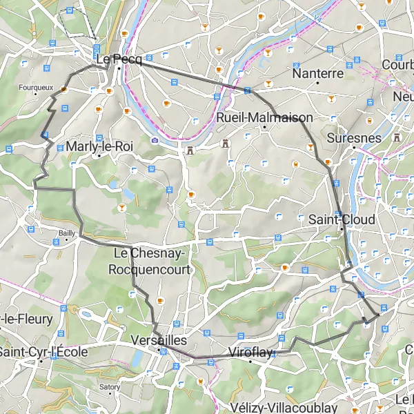 Map miniature of "Road Cycling Tour near Meudon" cycling inspiration in Ile-de-France, France. Generated by Tarmacs.app cycling route planner