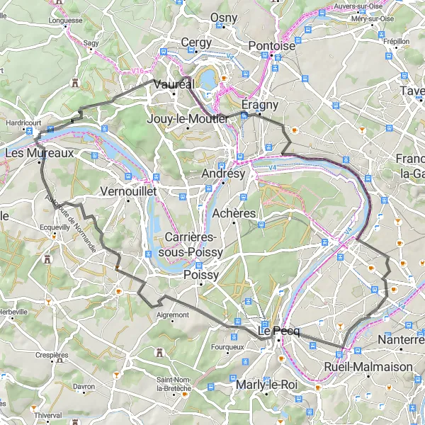 Map miniature of "The Road to the City" cycling inspiration in Ile-de-France, France. Generated by Tarmacs.app cycling route planner