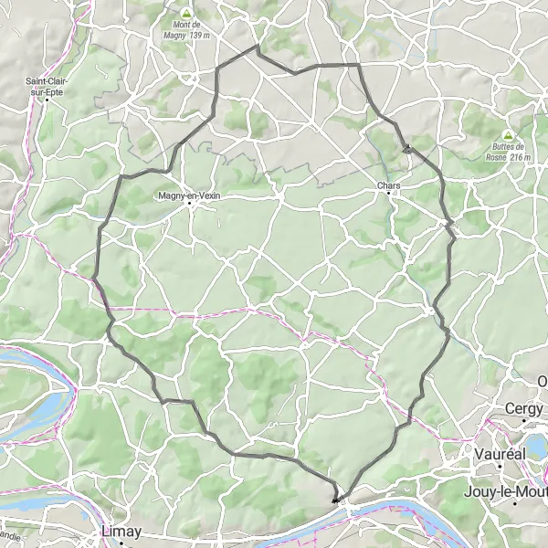 Map miniature of "River Valley Road Cycling Adventure" cycling inspiration in Ile-de-France, France. Generated by Tarmacs.app cycling route planner