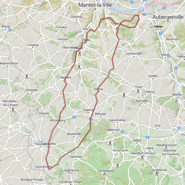 Map miniature of "Scenic Gravel Adventure" cycling inspiration in Ile-de-France, France. Generated by Tarmacs.app cycling route planner