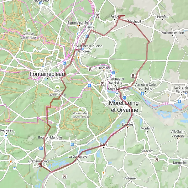 Map miniature of "Glorious Gravel Adventure" cycling inspiration in Ile-de-France, France. Generated by Tarmacs.app cycling route planner