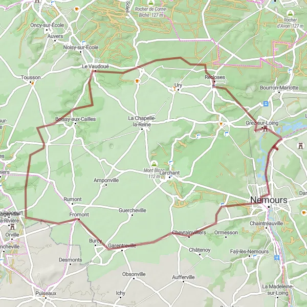 Miniature de la carte de l'inspiration cycliste "Circuit de la Vallée du Loing" dans la Ile-de-France, France. Générée par le planificateur d'itinéraire cycliste Tarmacs.app