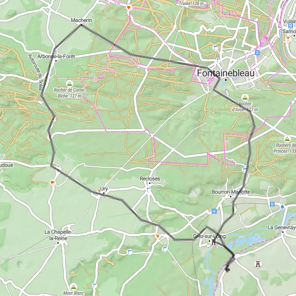 Miniature de la carte de l'inspiration cycliste "Route du Rocher Saint-Étienne" dans la Ile-de-France, France. Générée par le planificateur d'itinéraire cycliste Tarmacs.app