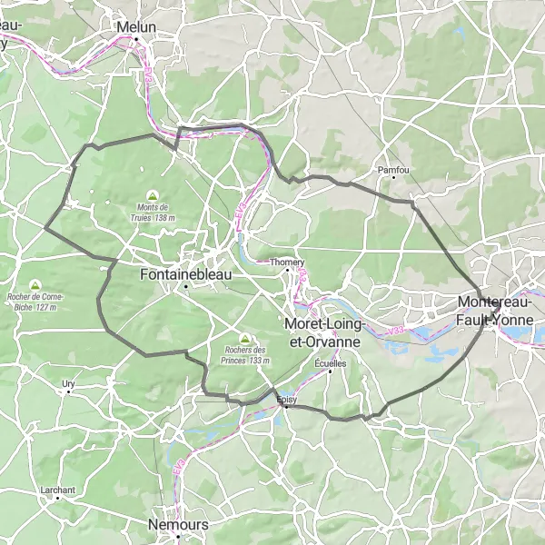 Map miniature of "Road Route 2" cycling inspiration in Ile-de-France, France. Generated by Tarmacs.app cycling route planner