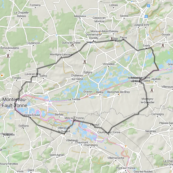 Map miniature of "Road Route 4" cycling inspiration in Ile-de-France, France. Generated by Tarmacs.app cycling route planner