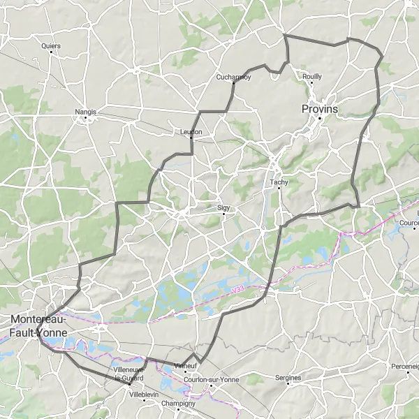 Miniature de la carte de l'inspiration cycliste "Boucle des Châteaux de la Brie" dans la Ile-de-France, France. Générée par le planificateur d'itinéraire cycliste Tarmacs.app