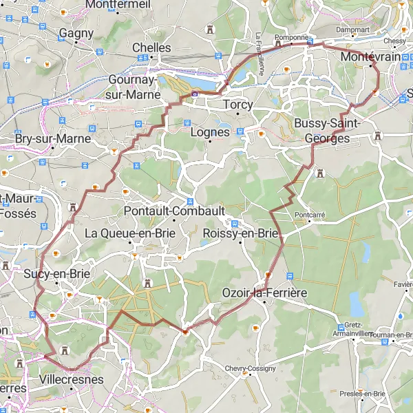 Map miniature of "Glorious Gravel" cycling inspiration in Ile-de-France, France. Generated by Tarmacs.app cycling route planner