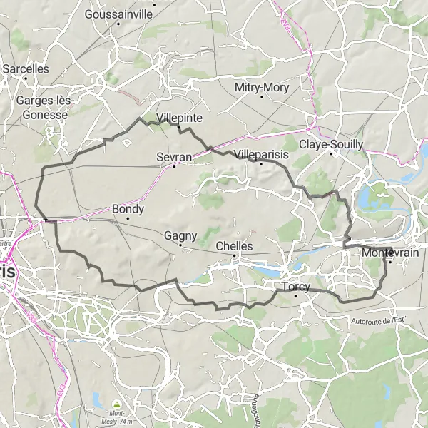 Map miniature of "Rolling Hills Road Trip" cycling inspiration in Ile-de-France, France. Generated by Tarmacs.app cycling route planner