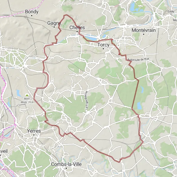 Map miniature of "The Gravel Adventure" cycling inspiration in Ile-de-France, France. Generated by Tarmacs.app cycling route planner